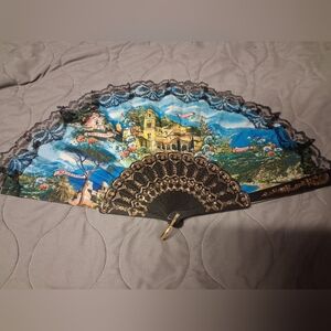 Scenic Black and Blue Decorative Fan